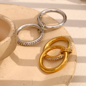Classic double-layer 18K gold plated stainless steel rings with sparkling diamonds set