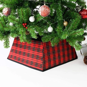 Festive red and black plaid Christmas tree collar for holiday party home decoration