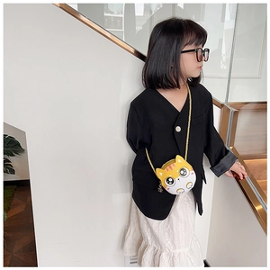 Sac à bandoulière chat mignon en cuir PU jaune et blanc pour petite fille