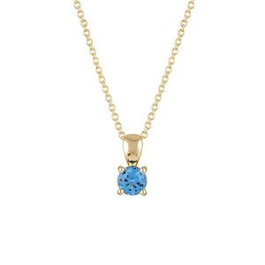 Close-up of a blue round-cut gemstone pendant on a fine gold-plated S925 silver chain