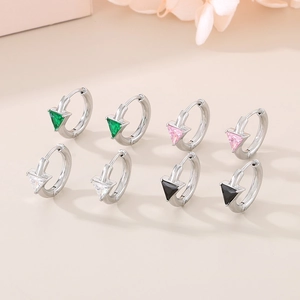 Minimalist triangle gemstone stainless steel earrings in four colors for women