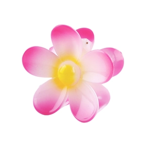 Detail of pink gradient flower hair claw clip with glossy finish on white background