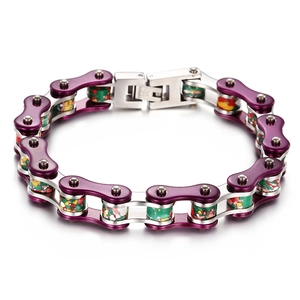 Fashionable purple and silver stainless steel bicycle chain bracelet for men