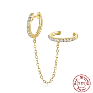 Detail view of 925 sterling silver chain earrings with cubic zirconia and S925 stamp