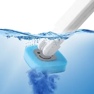 Disposable toilet brush head with blue sponge dissolving cleaning agent in water