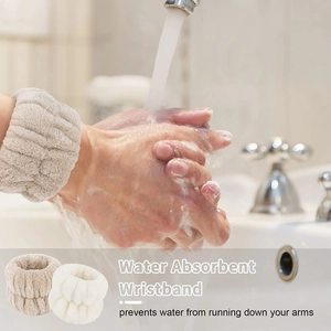 Water absorbent plush wristbands for face washing prevents water from dripping down arms