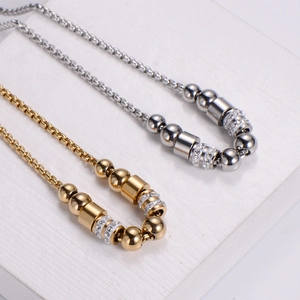 Gold and silver stainless steel box chain bracelets with crystal beads on stone base
