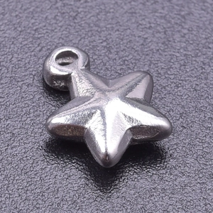 Macro detail of a 18k plated stainless steel star pendant with high-shine metallic finish