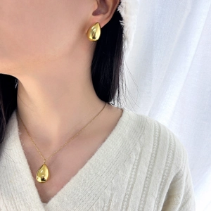 Water Drop Necklace And Earrings Stainless Steel Minimalist French Retro Style Jewelry For Women