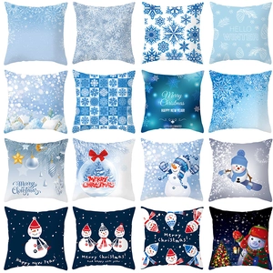 Christmas Cushion Cover Snowflake Snowman Pattern Peach Skin Polyester Square Pillowcase Winter Home Decor