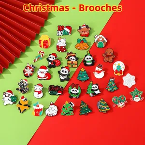 Festive Christmas brooch set with Santa, reindeer and snowman in colorful alloy designs