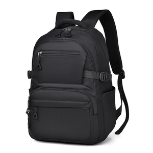 Minimalist black student backpack with multi-layer storage and breathable shoulder straps