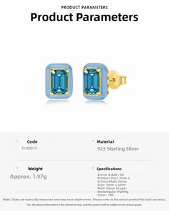 Detailed macro view of S925 silver heart studs with blue zircon and light blue enamel