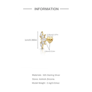 Detailed size specifications for 925 Sterling Silver zirconia star cartilage stud earring