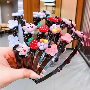 Diademas negras de plástico con clips de dibujos animados, conejitos y flores de colores
