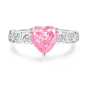 925 Sterling Silver Heart Shaped Zirconia Ring Elegant Pink Blue Red Tanzanite Stone Simple Luxury Women Fashion Jewelry Gift