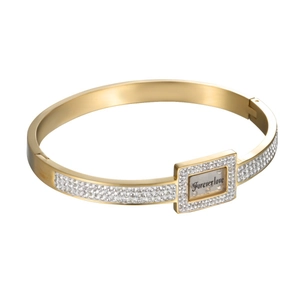 Golden stainless steel bracelet with white zircons and Forever Love engraving
