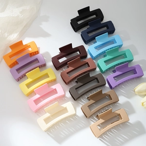 Detailed set of 14 matte colorful rectangle hair claws for elegant women hairstyling