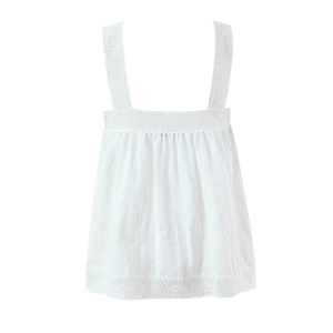 Top a canotta bianco da donna in cotone con scollo quadrato e ricami in pizzo floreali