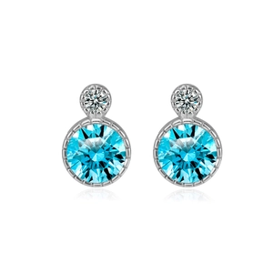 S925 sterling silver Heart of Ocean stud earrings with blue and clear round gemstones