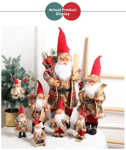 Detailed view of standing Santa Claus dolls in Nordic sweaters for Christmas tree decoration
