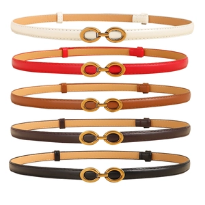Minimalist slim waist belts for women in five colors with golden interlocking buckles