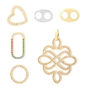 Assorted 18K gold plated heart and geometric zircon pendants for DIY jewelry sets