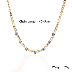 Detail showing 40+5cm chain length and 24g weight of 18K gold evil eye necklace