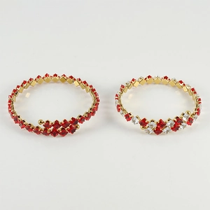 18k gold plated stainless steel spiral bangle set with red and clear zirconia stones
