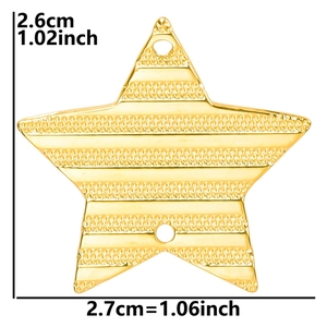 Detailed view of a gold star-shaped pendant with textured surface and dimension markings