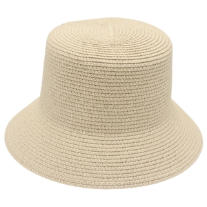Classic beige woven straw sun hat with round crown and flat brim for sun protection