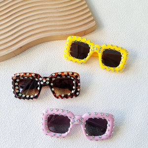 Kids chunky square rhinestone sunglasses in pink, yellow and tortoiseshell frames