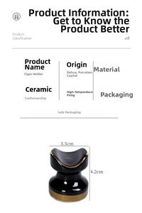 Detailed view of black ceramic cigar rest with gold rim showing 3.5cm by 4.2cm dimensions