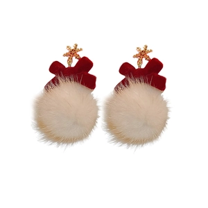 Christmas earrings with gold snowflake, red velvet bow and white pom pom tassels
