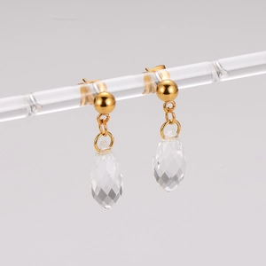 Exquisite 304 stainless steel gold stud earrings with clear crystal stone pendants