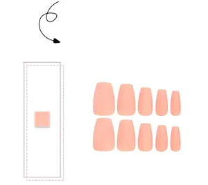 Flat lay view of 10 matte nude pink square oval press-on nails on a clean white background
