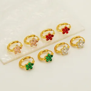 Flower Hoop Earrings Stainless Steel 18K Gold Plated Zircon Inlaid Sweet Chic Style Fashion Accessories For Women Girls