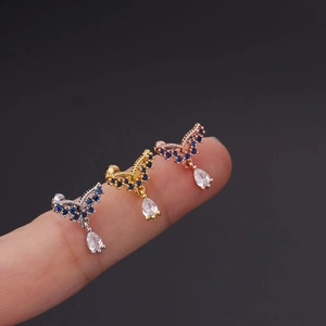 Three butterfly stainless steel stud earrings in silver, gold, and rose gold finishes