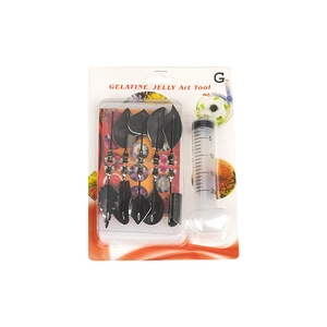 10-piece stainless steel jelly art tool kit with 20ml syringe in clear blister packaging