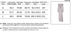 Size chart detail for long sleeve glitter dress with measurements in centimeters