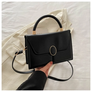 Sac à main classique en cuir PU noir avec boucle dorée et bandoulière réglable
