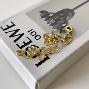Minimalist chunky 925 silver gold bracelet with irregular twisted links and lobster clasp