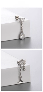 Detail of silver titanium heart flower drop earrings with screw back design