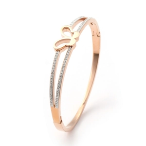 Fashion Stainless Steel Butterfly Bangle For Women Rhinestone Hollow Heart Roman Numeral Rose Gold Silver Plated Jewelry Gift