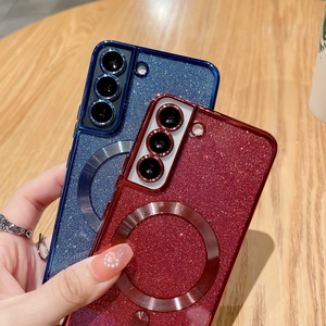 Blue and red glitter phone cases for Samsung with magnetic ring and shockproof design
