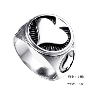 Detail view of 18mm vintage poker heart ring with size 10 specifications and weight