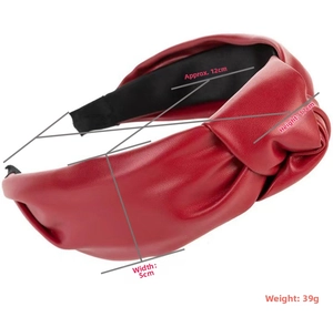 Detail of red PU leather knotted headband showing 5cm width and 17cm height dimensions