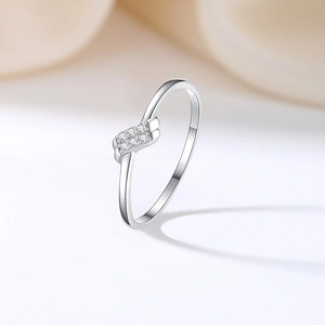 Minimalist S925 sterling silver ring with double row of clear sparkling zircons