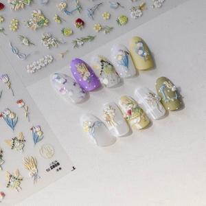 3D embossed nail art stickers featuring cute flower fairies, rabbits and strawberry patterns