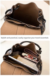 Spacious interior of floral mini backpack showing storage for tablets and books